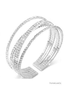 Silver Rhinestone Cuff Bracelet for Women Multilayer Wedding Jewelry